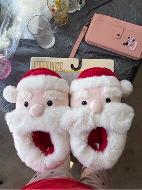Dandoli Daze Plush Santa Slippers - Pink & Red